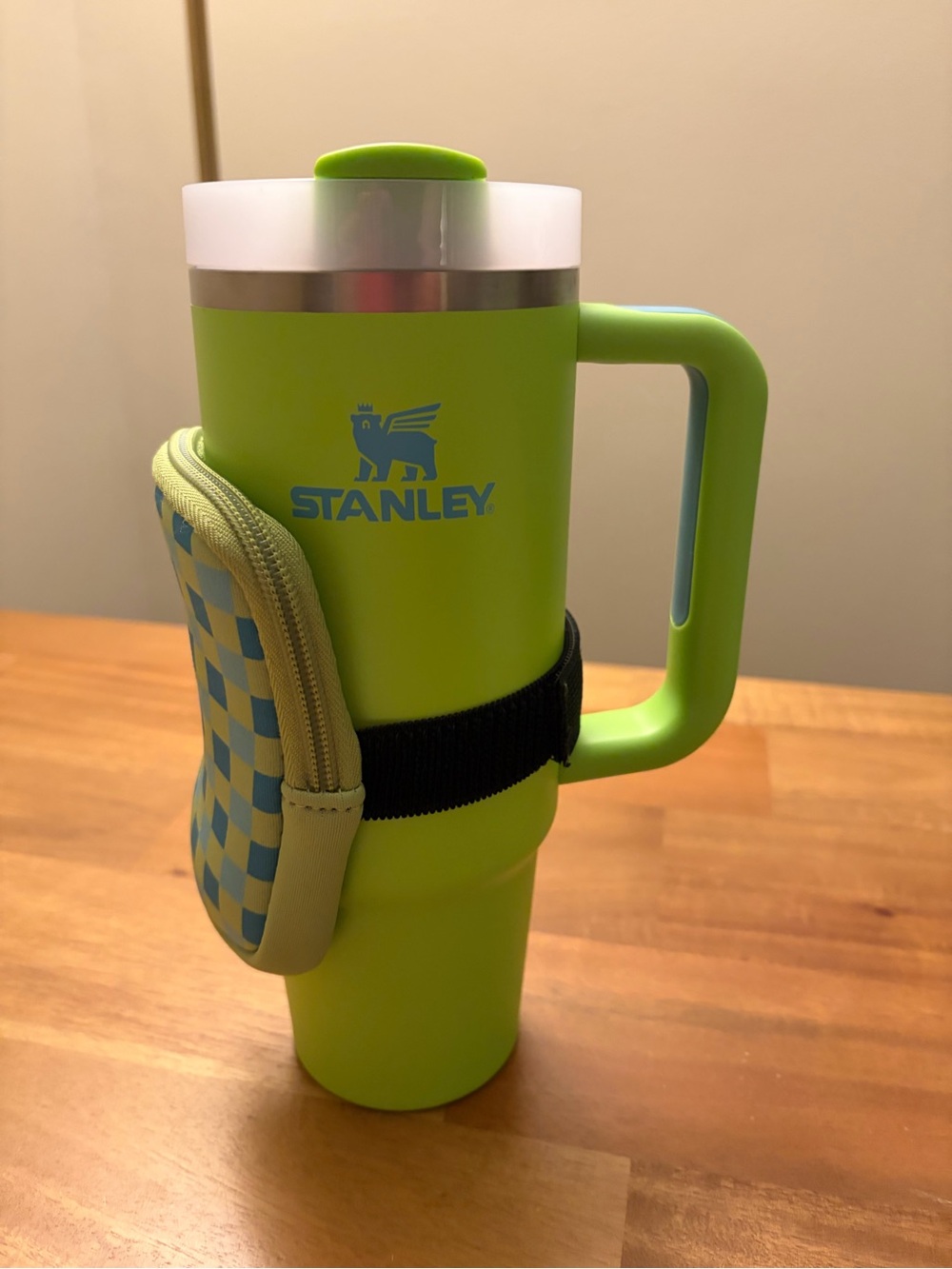 Stanley 30 oz Lime Green Insulated Tumbler with removable accessory pouch - Picture 2 of 8